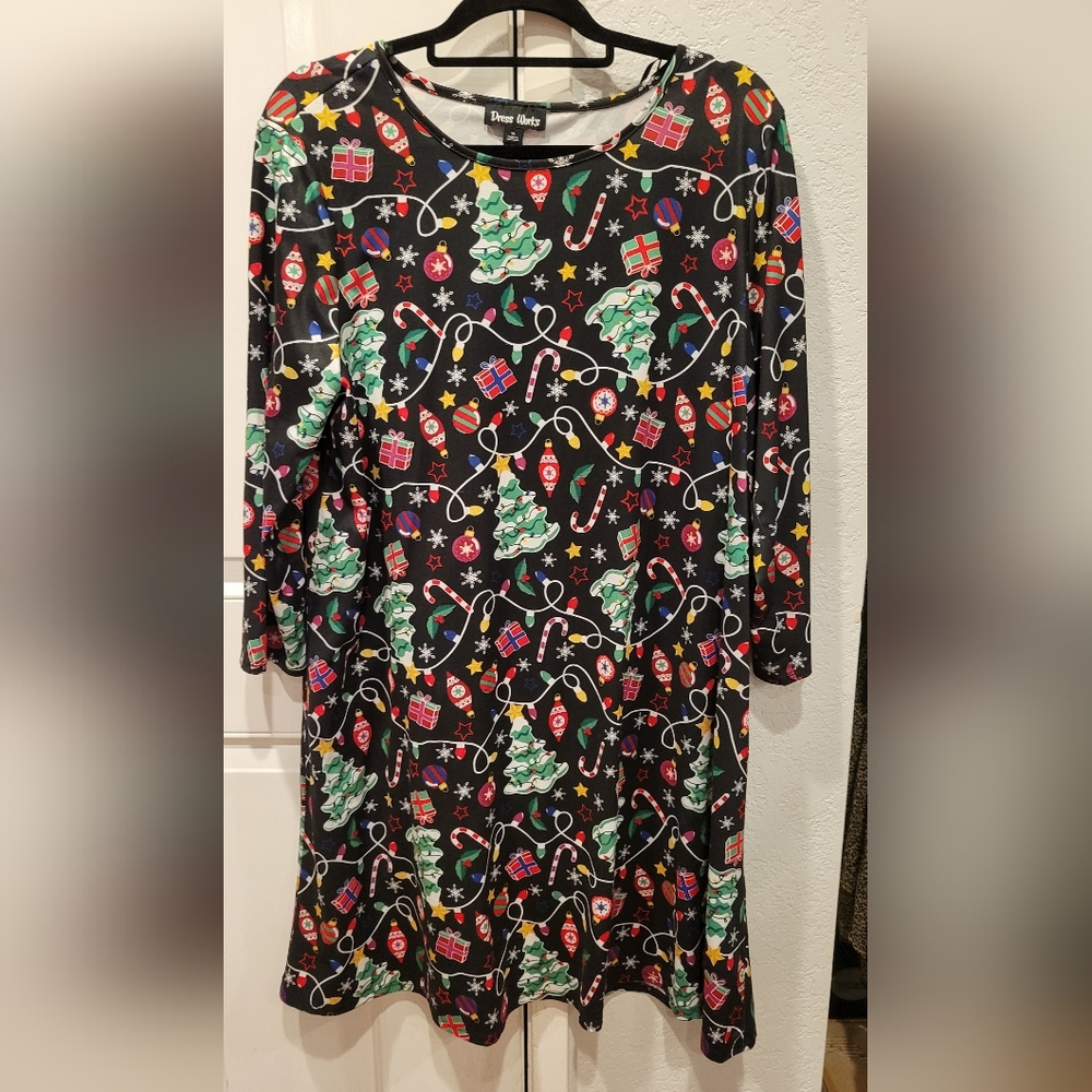 Holiday Black Dress with Festive Prints